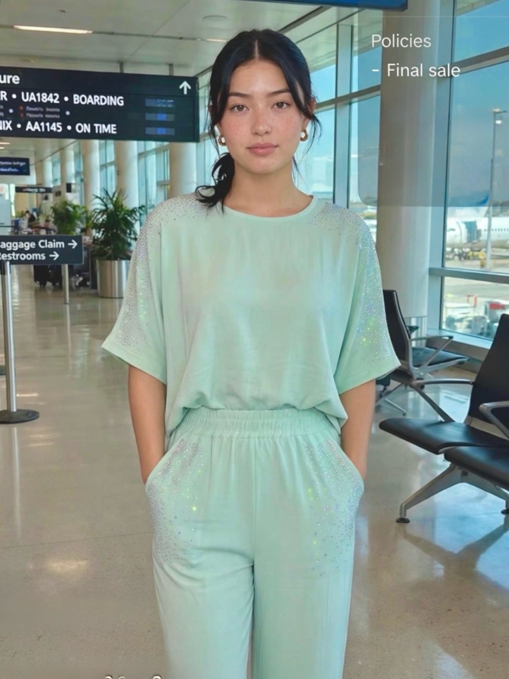 Summer bling top and pant sage green set